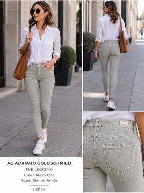 AG Adriano Goldschmied The Legging Micro Dot Super Skinny Ankle Jeans Sz 24💛